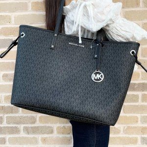 Michael Kors Black and gray Jet Set Travel Large Drawstring Tote